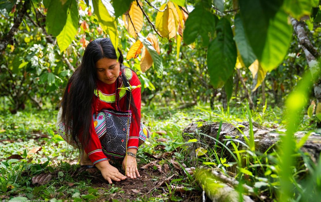 Indigenous woman in forest 